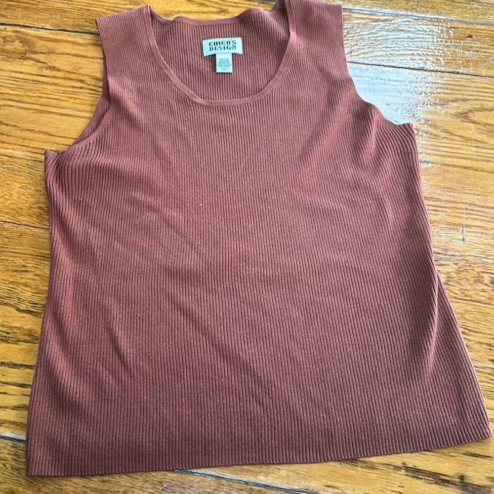Chico’s Design brown tank style top. Chico’s Size 1 size small. Good condition.